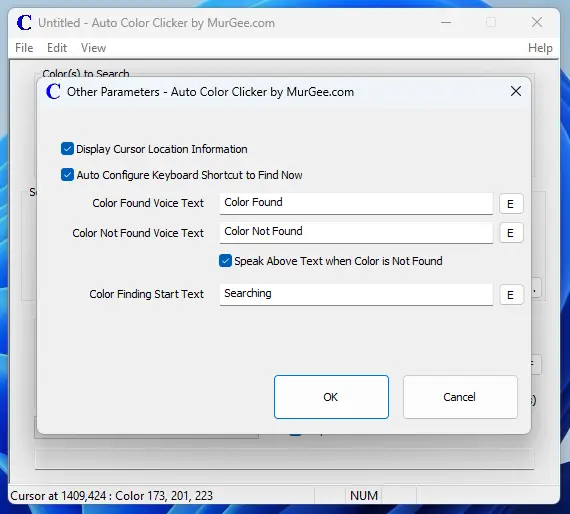Screenshot Displaying Other Parameters Screen to Configure behaviour of Auto Color Clicker